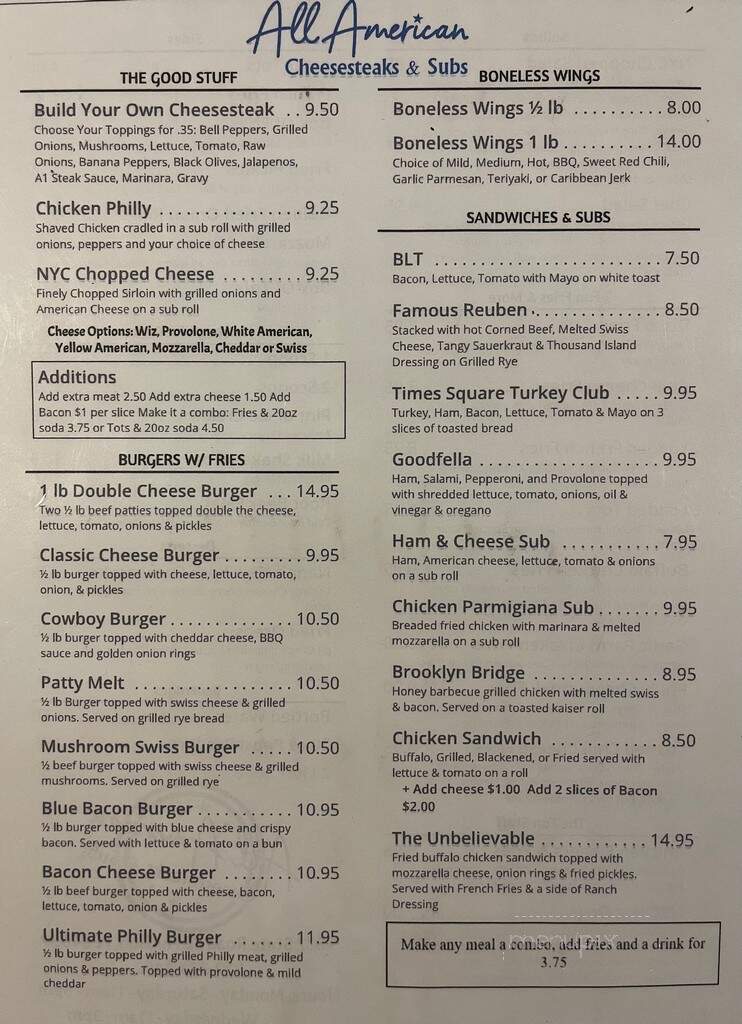 All American Cheesesteaks and Subs - Hudson, FL menu_pic