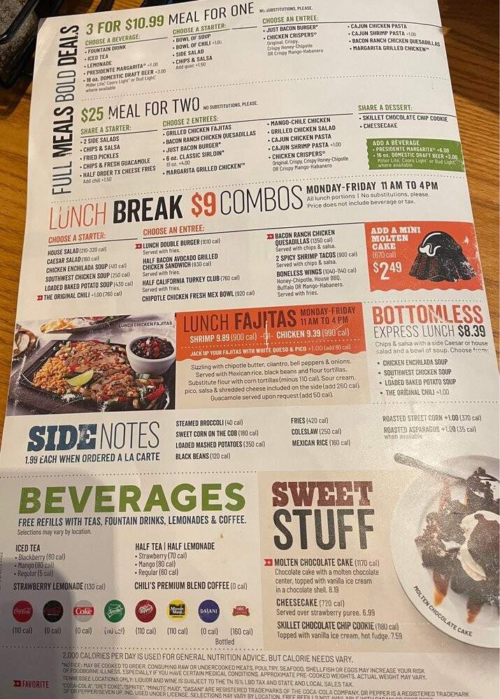 Chili's Bar and Grill - Morristown, TN menu_pic