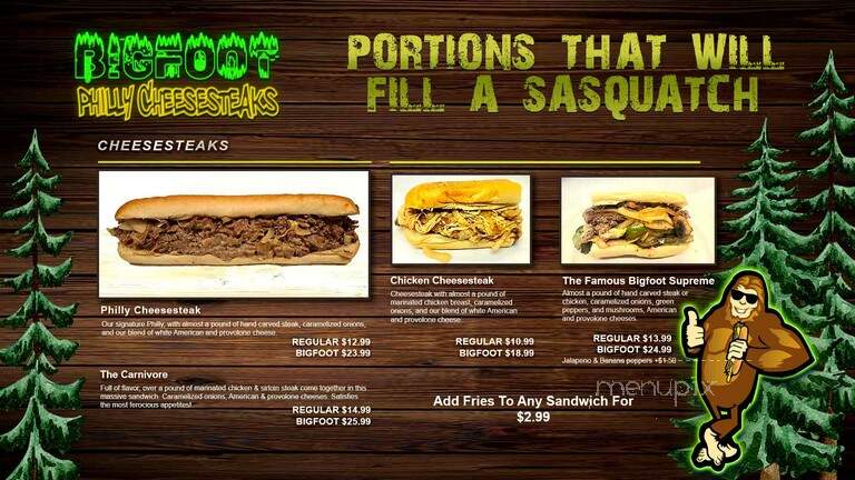 Bigfoot Philly Cheesesteaks - Gatlinburg, TN menu_pic