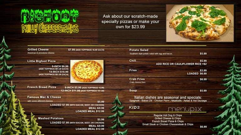 Bigfoot Philly Cheesesteaks - Gatlinburg, TN menu_pic