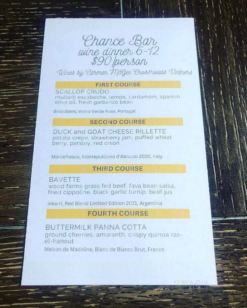 Chance Bar - Fort Wayne, IN menu_pic