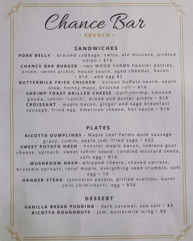 Chance Bar - Fort Wayne, IN menu_pic
