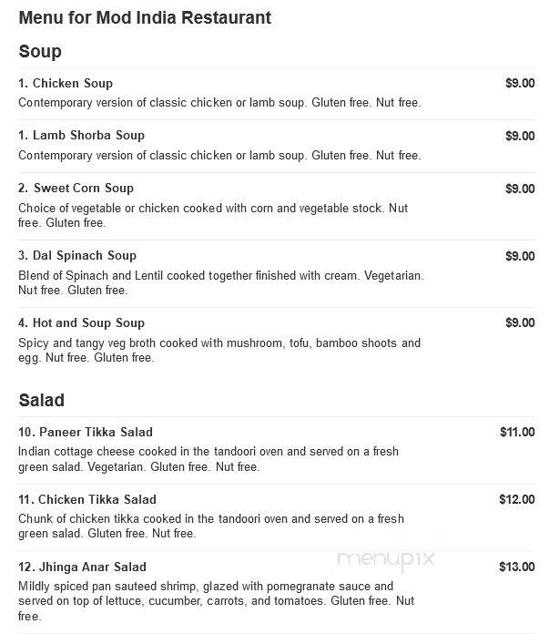 Mod India Restaurant - Glen Mills, PA menu_pic