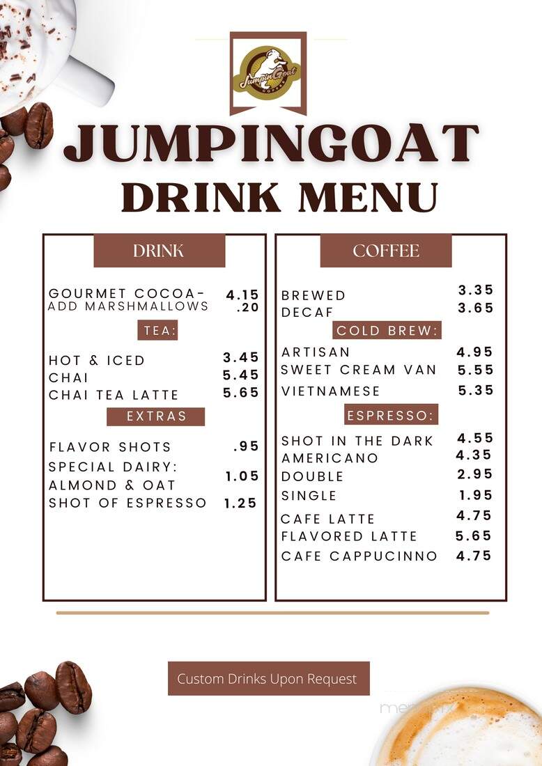 JumpinGoat Coffee Roasters & Tasting Room - Cleveland, GA menu_pic