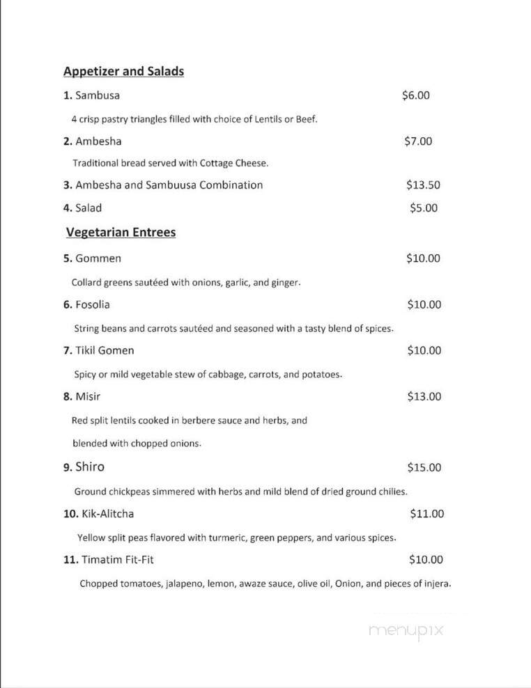 Habesha Ethiopian and Eritrean Restaurant - Cleveland, OH menu_pic