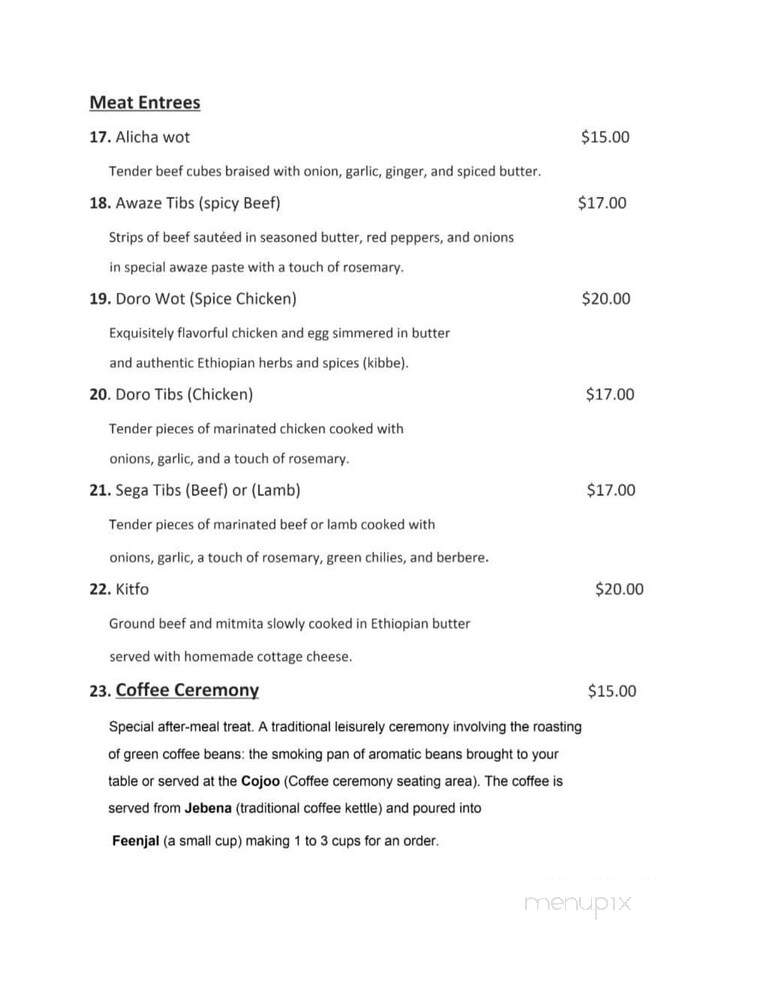 Habesha Ethiopian and Eritrean Restaurant - Cleveland, OH menu_pic