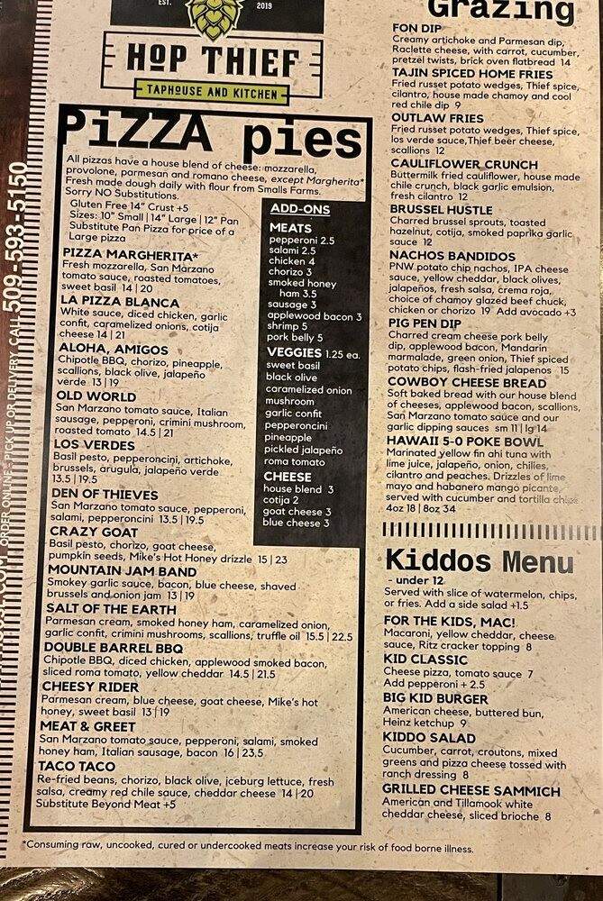 Hop Thief Taphouse and Kitchen - College Place, WA menu_pic