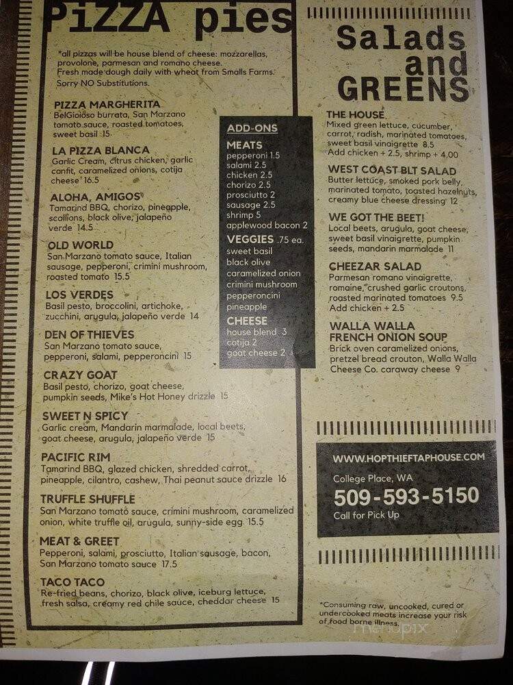 Hop Thief Taphouse and Kitchen - College Place, WA menu_pic
