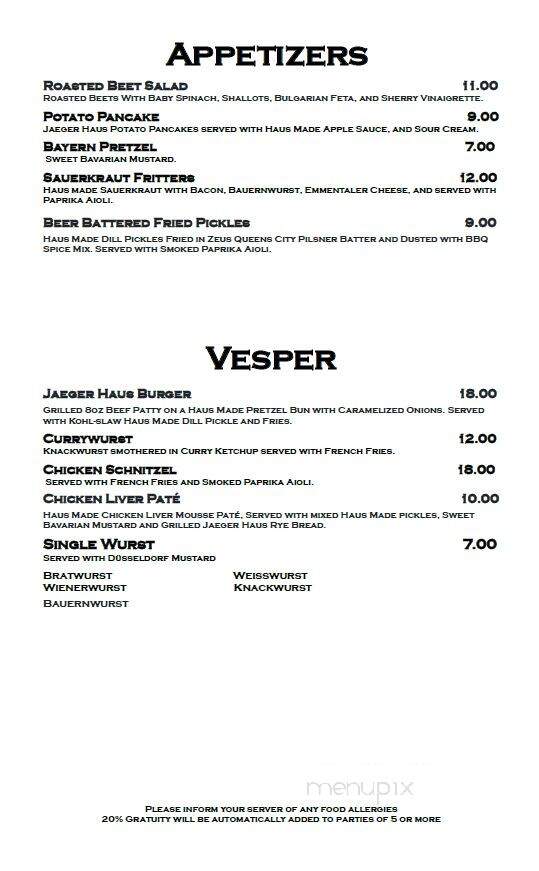 Jaeger Haus - Tivoli, NY menu_pic