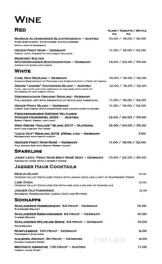 Jaeger Haus - Tivoli, NY menu_pic