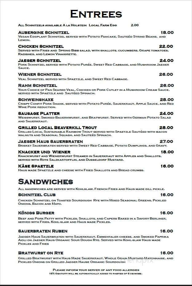 Jaeger Haus - Tivoli, NY menu_pic