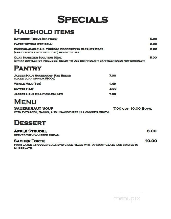 Jaeger Haus - Tivoli, NY menu_pic