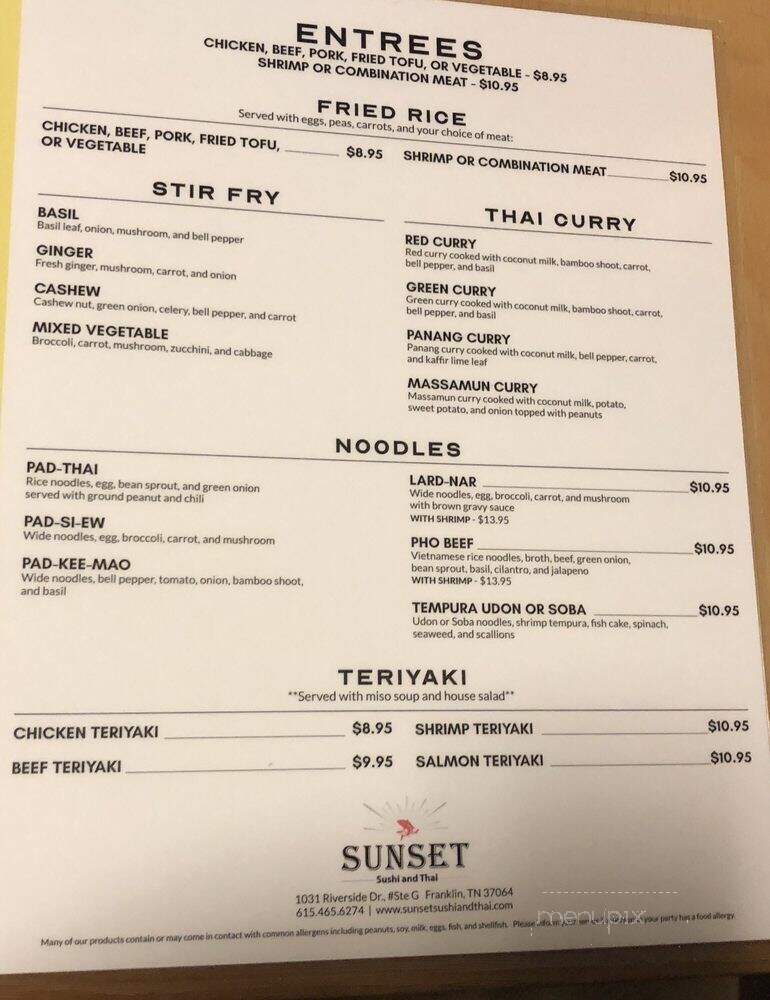 Sunset Sushi and Thai - Franklin, TN