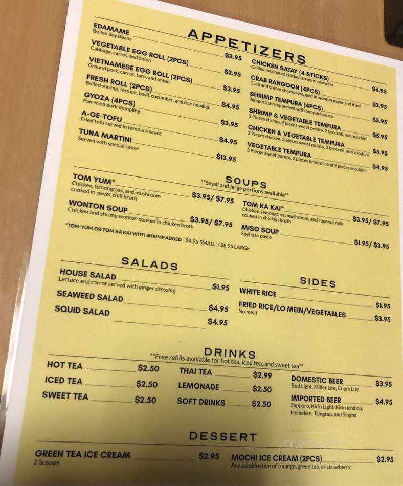Sunset Sushi and Thai - Franklin, TN menu_pic