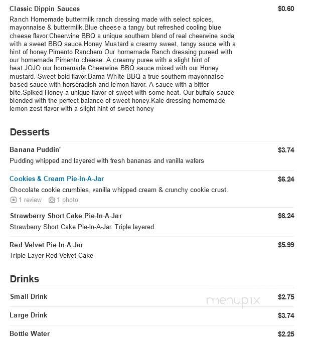 Joella's Hot Chicken - Clarksville, IN menu_pic