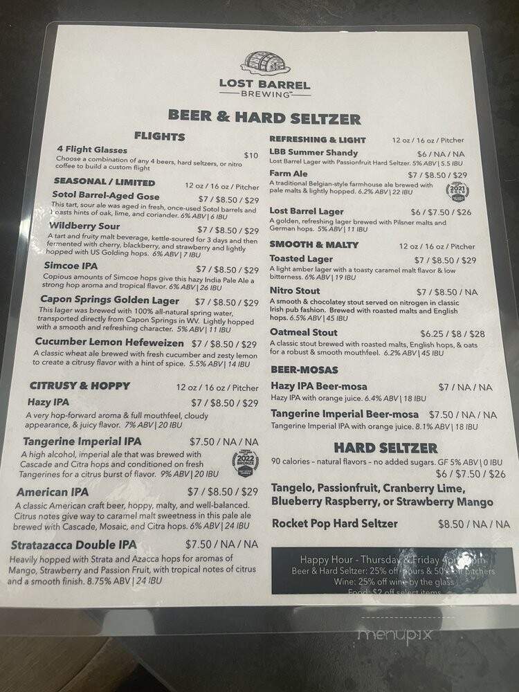 Lost Barrel Brewing - Middleburg, VA menu_pic