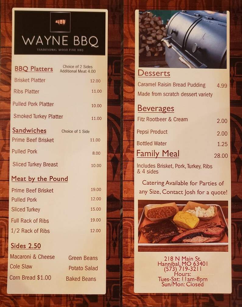 Wayne BBQ - Hannibal, MO menu_pic