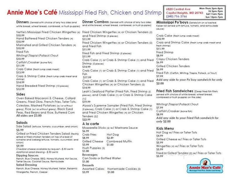 Annie Mae's Cafe - Capitol Heights, MD menu_pic