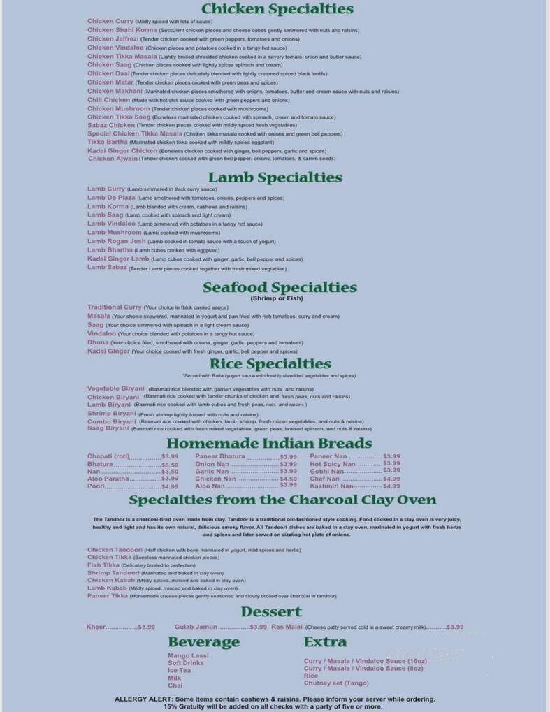 Jot India Restaurant - Newport, KY menu_pic