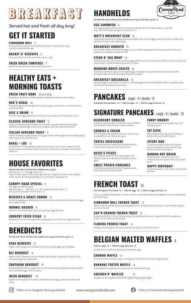 Canopy Road Cafe - Saint Johns, FL menu_pic