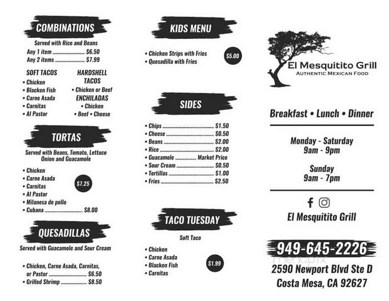 El Mesquitito Grill - Costa Mesa, CA menu_pic