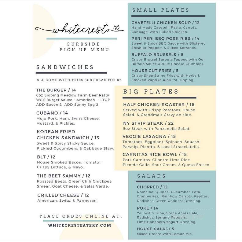 Whitecrest Eatery - Stonington, CT menu_pic