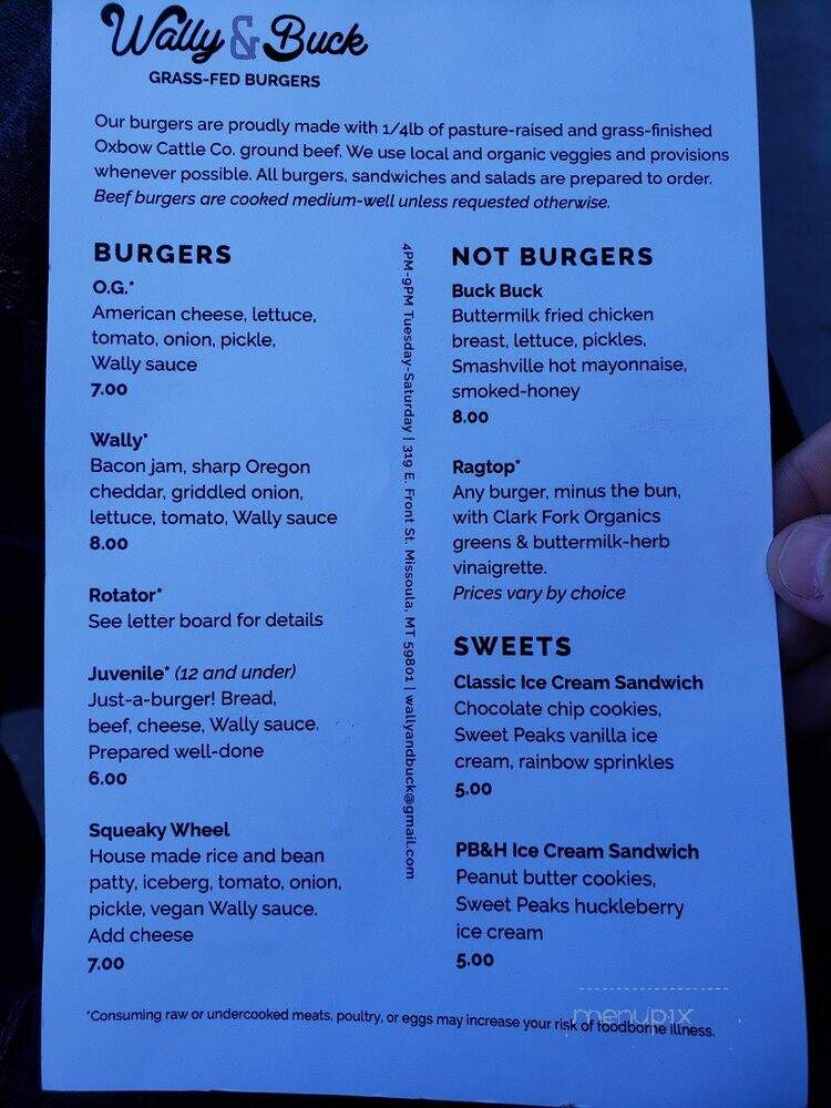 Wally & Buck - Missoula, MT menu_pic