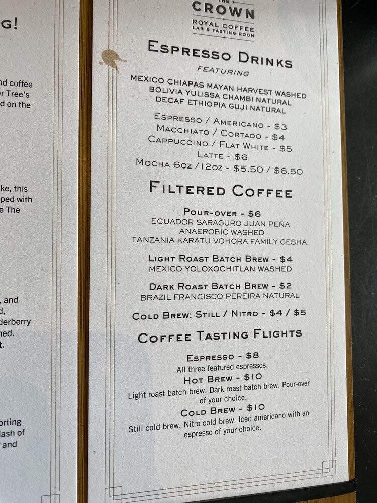 The Crown: Royal Coffee Lab & Tasting Room - Oakland, CA menu_pic