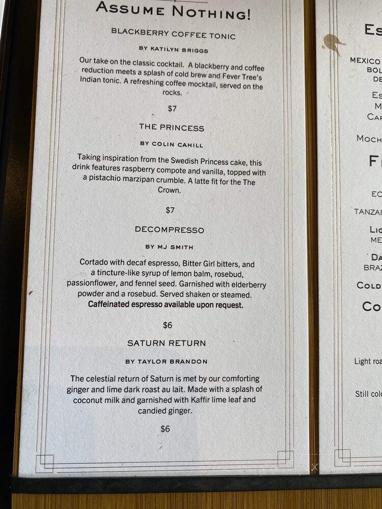 The Crown: Royal Coffee Lab & Tasting Room - Oakland, CA menu_pic