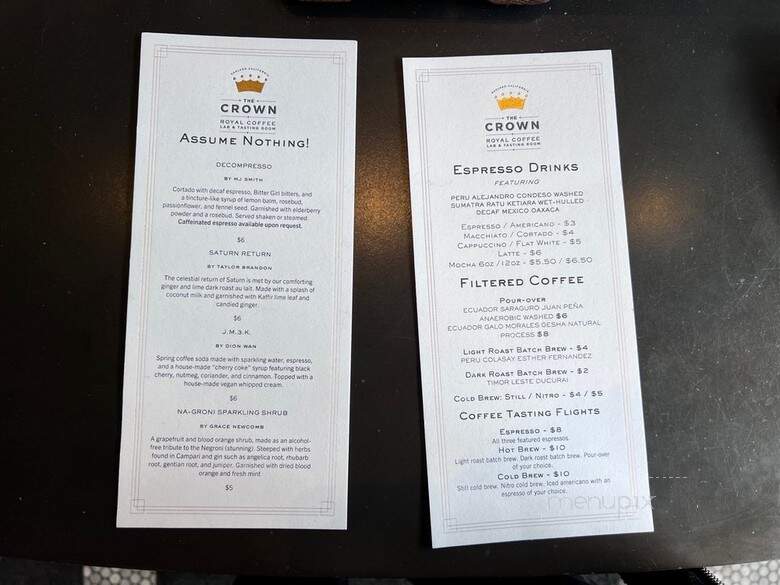 The Crown: Royal Coffee Lab & Tasting Room - Oakland, CA menu_pic