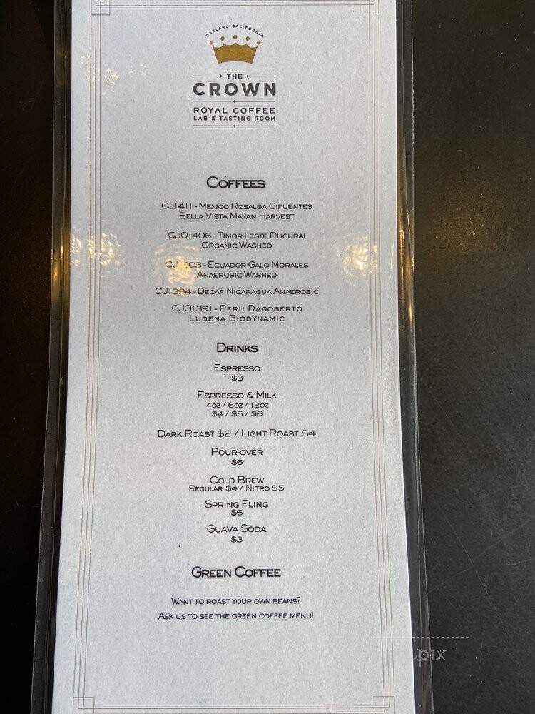 The Crown: Royal Coffee Lab & Tasting Room - Oakland, CA menu_pic