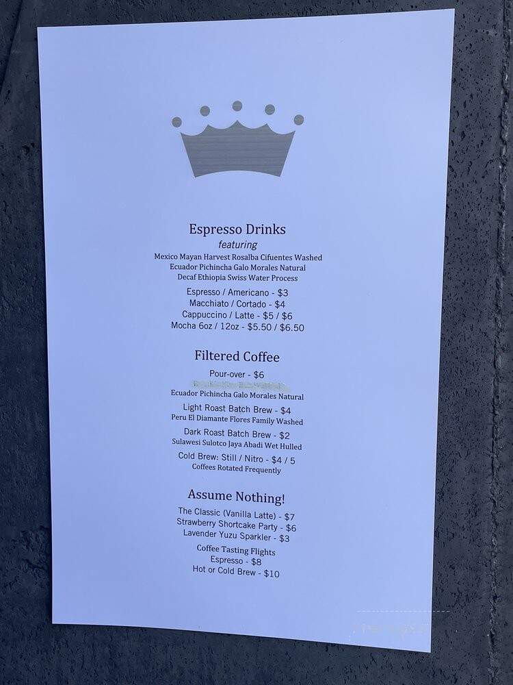 The Crown: Royal Coffee Lab & Tasting Room - Oakland, CA menu_pic
