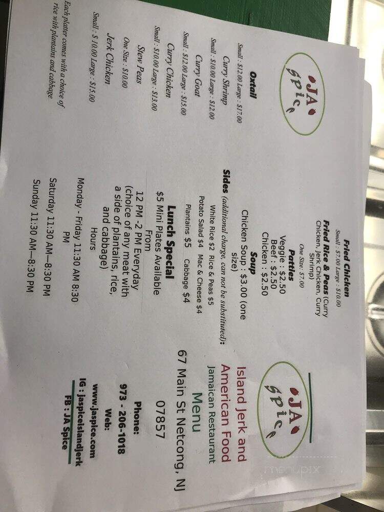 JA Spice Island Jerk and American Food - Netcong, NJ menu_pic