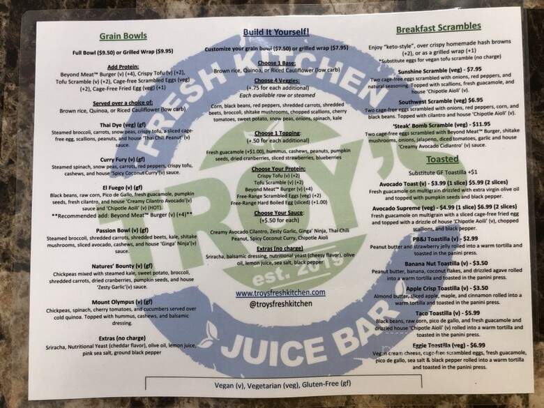 Troy's Fresh Kitchen & Juice Bar - Londonderry, NH menu_pic