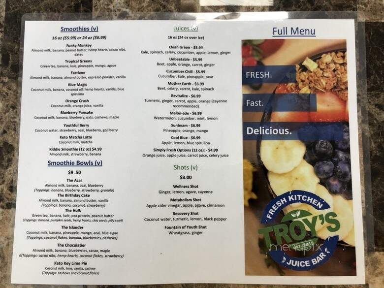 Troy's Fresh Kitchen & Juice Bar - Londonderry, NH menu_pic