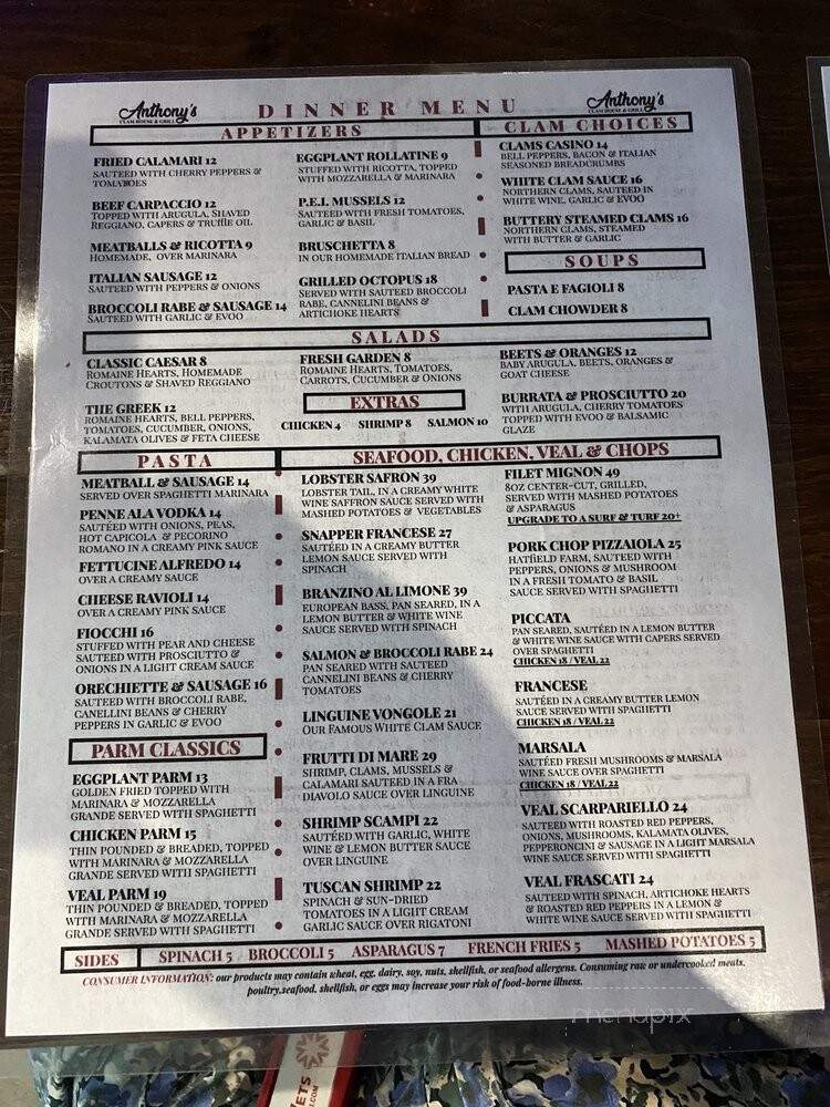Anthony's Clam House & Grill - Fort Lauderdale, FL menu_pic