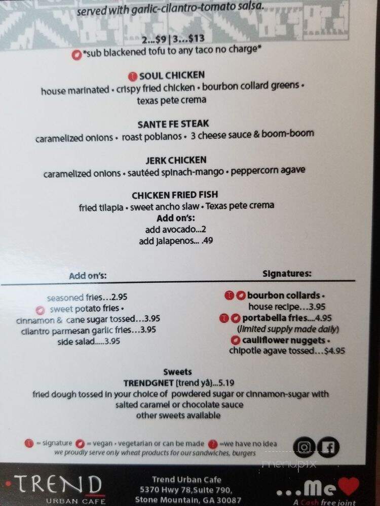 Trend Urban Cafe - Stone Mountain, GA menu_pic