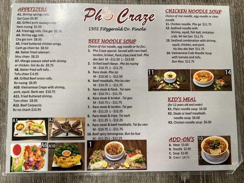 Pho Craze - Pinole, CA menu_pic