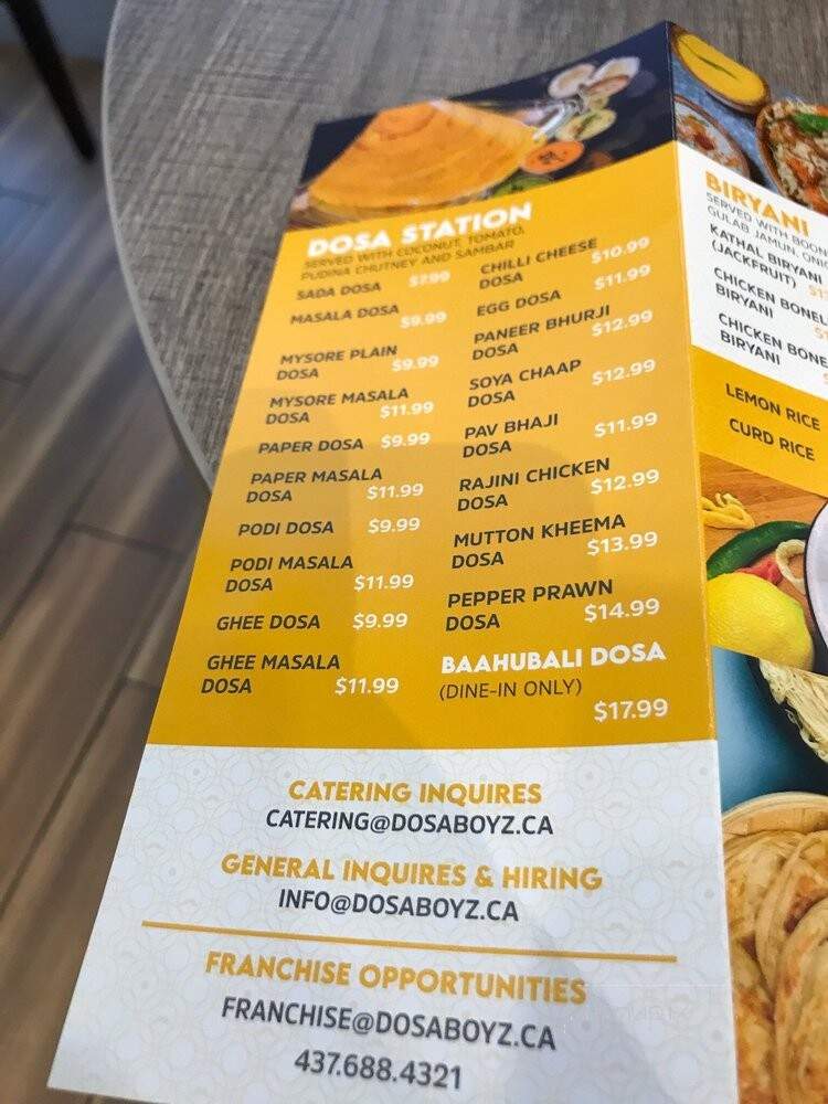 Dosa Boyz - Brampton, ON menu_pic