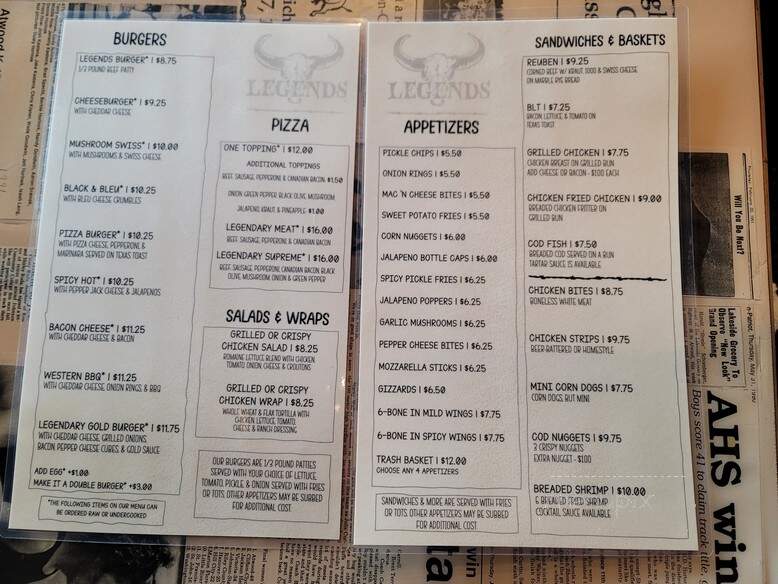 Legends - Atwood, KS menu_pic