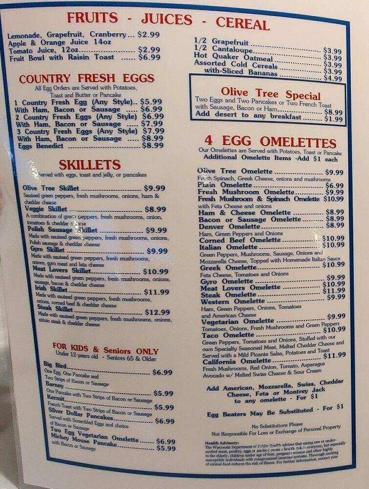 Olive Tree Cafe - Oak Creek, WI menu_pic