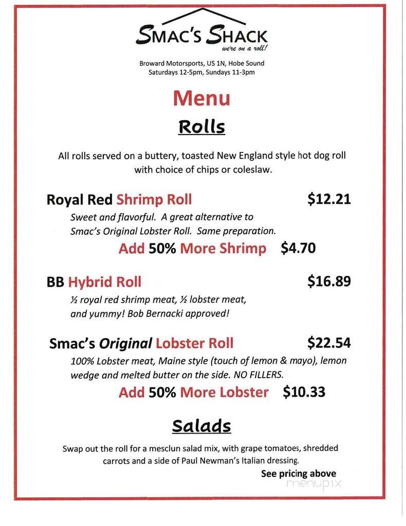 Smac's Shack - Hobe Sound, FL menu_pic