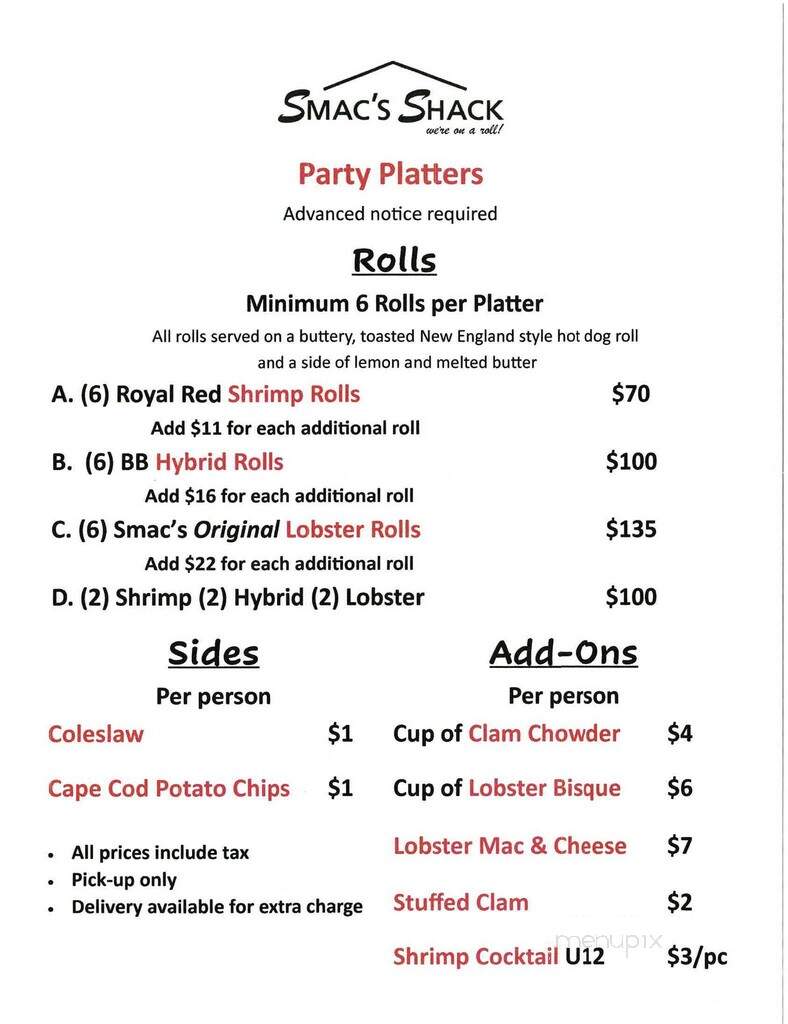 Smac's Shack - Hobe Sound, FL menu_pic