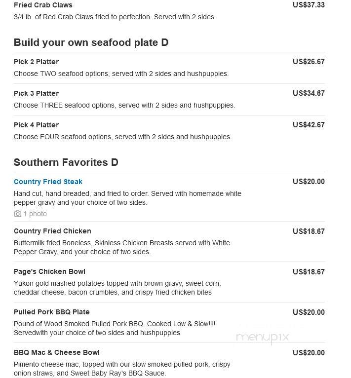 Page's Okra Grill - Summerville, SC menu_pic