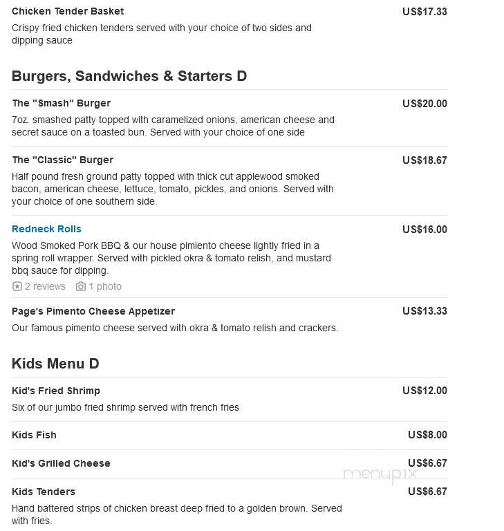 Page's Okra Grill - Summerville, SC menu_pic