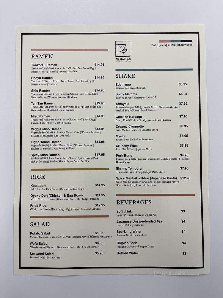 Ni Ramen - Lynbrook, NY menu_pic