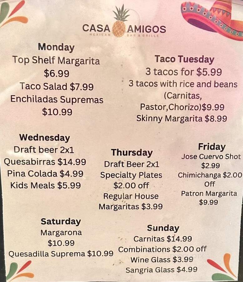 Casa Amigos Mexican Bar & Grille - Jacksonville, FL menu_pic