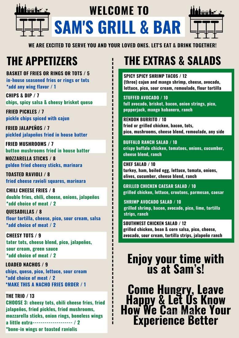 Sam's Grill & Bar - Fort Worth, TX menu_pic