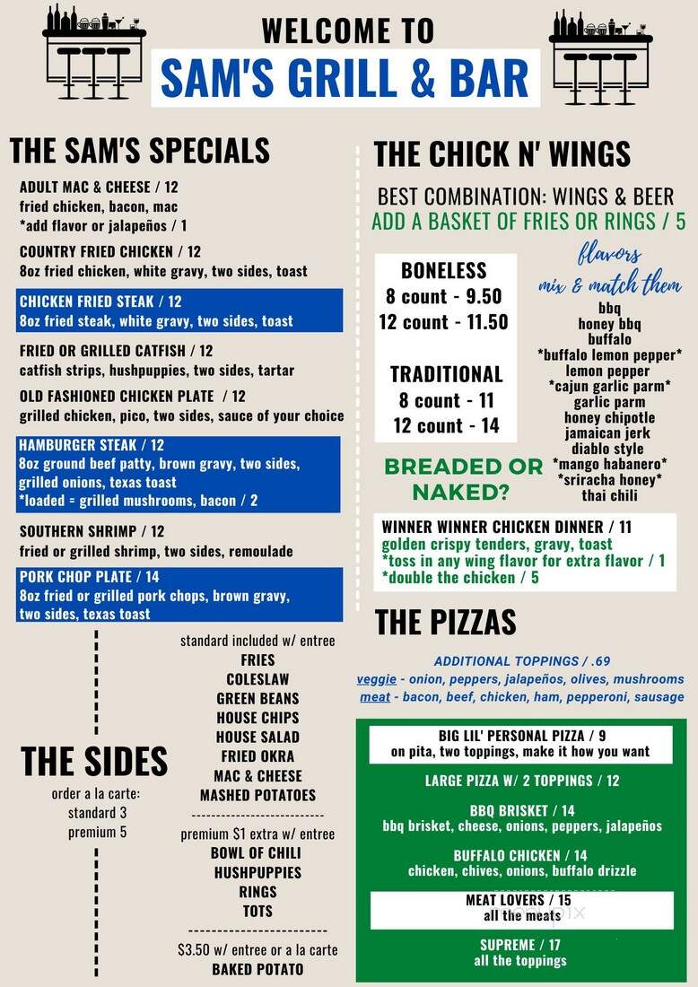 Sam's Grill & Bar - Fort Worth, TX menu_pic
