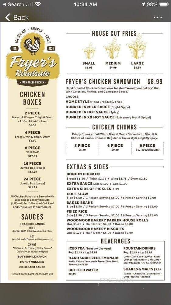 Fryer's Roadside - Silver Spring, MD menu_pic